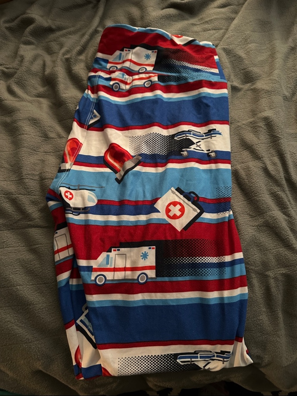 LuLaRoe Red, Blue, White Striped Medical Print Leggings